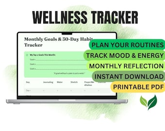 30-Day Wellness Habit Tracker: Printable Self-care & Productivity Journal |Digital Daily Routine Planner (PDF Download)