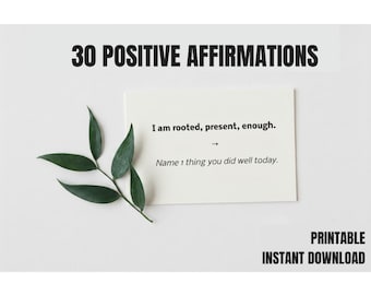 Tarjetas de Afirmaciones Imprimibles / Baraja de 30 Tarjetas de Mindfulness y Autocuidado / Ideas para la Reflexión Positiva / Descarga Digital