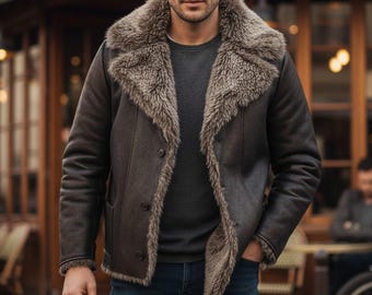 Men's B3 Sheepskin Shearling Jacket with Fur Collar | Pilot Aviator Winter Coat