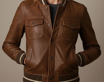 Women's Distressed Brown Lambskin Leather Jacket - Waxy Vintage Finish