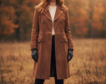 Women's Long Genuine Suede Coat | Vintage Autumn Brown Car Coat