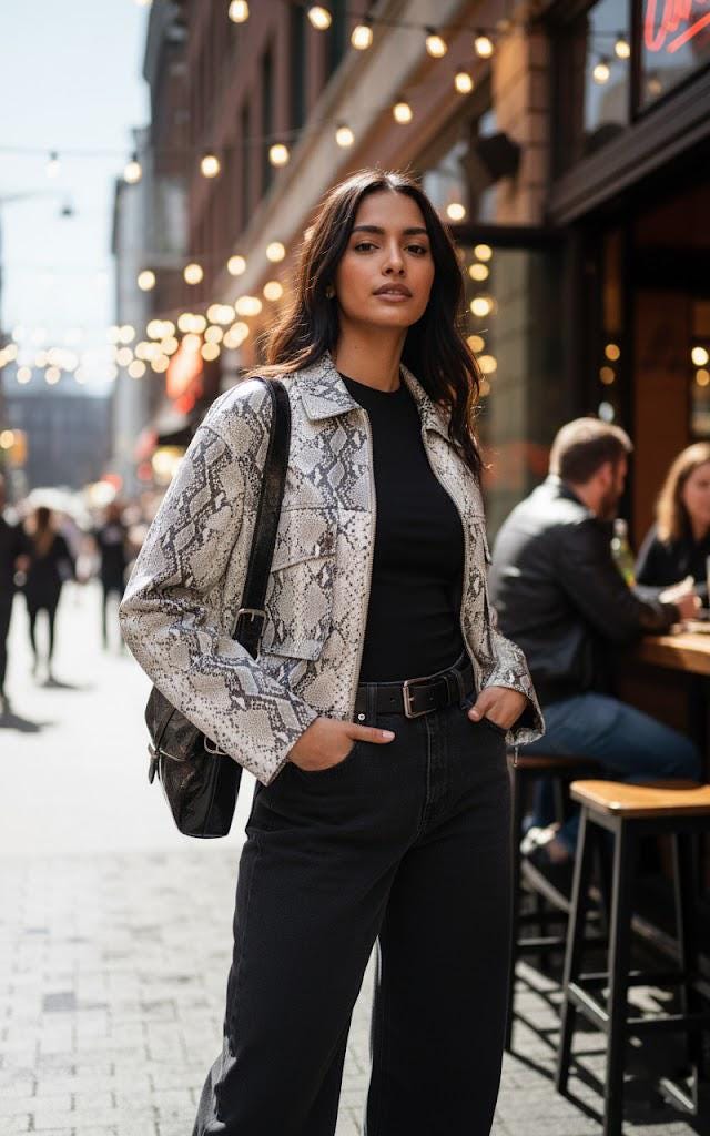 High-gloss Snake Print Utility Jacket - Women's Reptile Jacket - Etsy