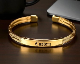 Pulsera grabada para hombre, brazalete dorado, pulsera para hombre, pulsera con nombre personalizado, pulsera de la amistad, pulsera con inicial, regalo para él