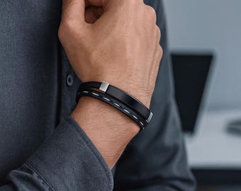 Pulsera de cuero personalizada para hombre, pulsera grabada, pulsera con nombre personalizado, pulsera para hombre, regalo para él, regalo de cumpleaños para novio