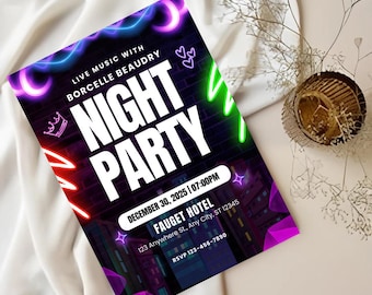 Neon Glow Party Invitation: Editable Rave Event Flyer (Digital Download)