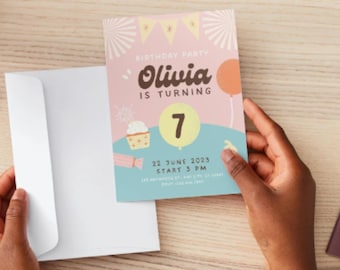 Pastel Birthday Party Invitation: Editable Watercolor Template (Digital Download)