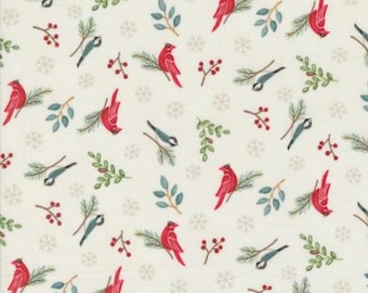Fat Quarter 18&quot;x21/22&quot;,  WOODLAND WINTER White Background with Foliage and Cardinals by Deb Strain for Moda 56096 11