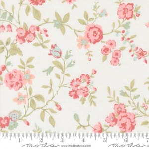 Abide Main White Large Floral by Brenda Riddle for Moda Fabrics 18790 11, Sold by 1/2 Yard Cut Continuous