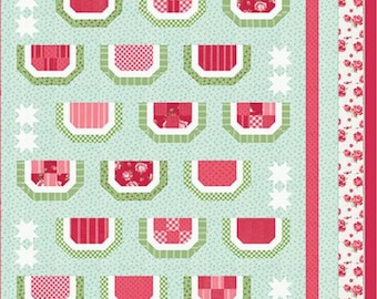 May include: A quilt pattern featuring a watermelon design with a green, white, and red color scheme. The pattern is called "Watermelon Patchwork" and is a cheerful watermelon quilt. The pattern is from Thimble Blossoms by Camille Roskelley and is numbered #286.