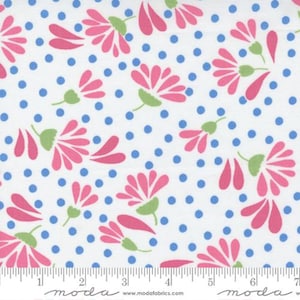 PICNIC POP White with Pink Floral by Me and My Sister Designs from Moda Fabric, Moda 22431 11, Sold by 1/2 Yard and Cut Continuous