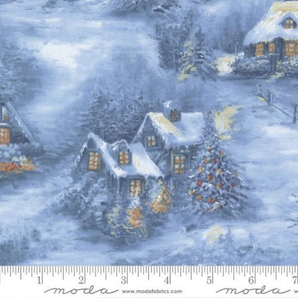 End of Bolt 25"x44/45", BLIZZARD BLUES Frozen Pond Christmas Village Winter Scene by Moda Fabrics, Moda 33671 12