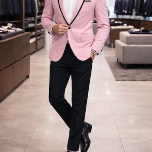 Men's Pink Blazer Black Pants Suit | Slim Fit Wedding Prom Party Wear