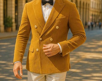 Blazer cruzado de pana mostaza / Traje de hombre a medida