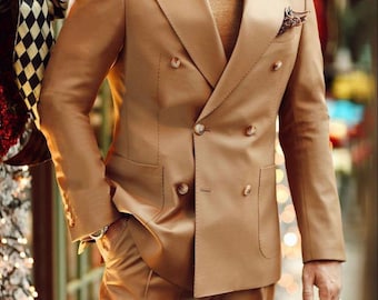 Blazer cruzado color camel para hombre / Chaqueta de traje a medida