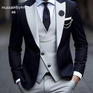 ブラック＆アイボリータキシード｜3ピーススリムフィットウェディングスーツ