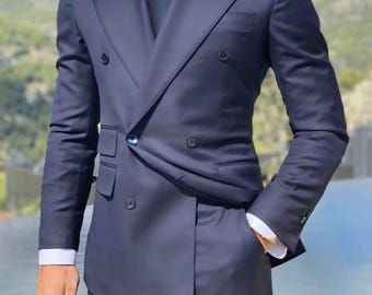 Men's Navy Double-Breasted Suit | Slim Fit, Tailored Two-Piece