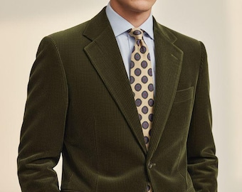 Abito in velluto a coste verde oliva per uomo / Su misura, stile vintage