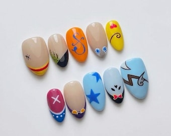One Piece Inspired Press On Nails / Minimal Anime Nails / Pirate Symbol Nails / Luffy Crew Nails / Cute Anime Nails