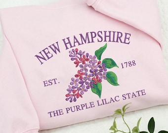Embroidered Purple Lilac State Flower Sweatshirt, Botanical Crewneck Apparel, New Hampshire State Pride