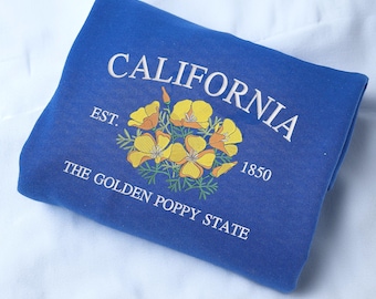 Embroidered Golden Poppy California Sweatshirt, Wildflower Botanical Crewneck
