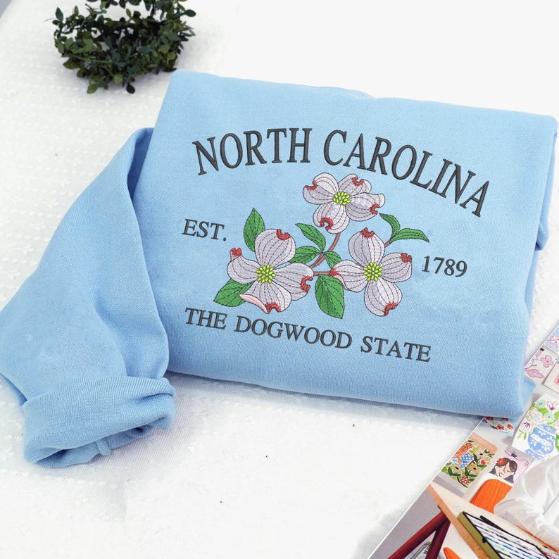 Embroidered Dogwood North Carolina Sweatshirt, State Flower Souvenir Crewneck image 2