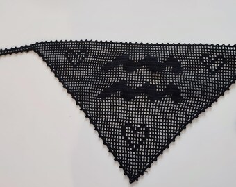 Aquarius Zodiac Lace Headband Bandana – Handmade Black Cotton, Boho Vintage Hair Accessory