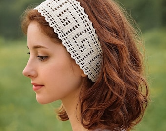 Handmade Crochet Lace Headband | Greek Key Cotton Hairband