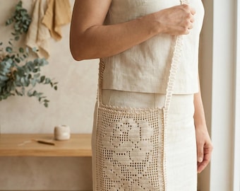 Crochet Rose Crossbody Bag Floral Lace Cottagecore Style