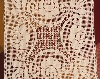 Filet Crochet Deer Pillow Case, Handmade Lace Table Topper, Woodland Cottagecore Home Decor