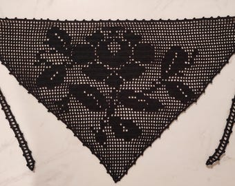 Crochet Pattern PDF: Handmade Lace Bandana, Elegant Filet Rose Motif Digital Download Tutorial