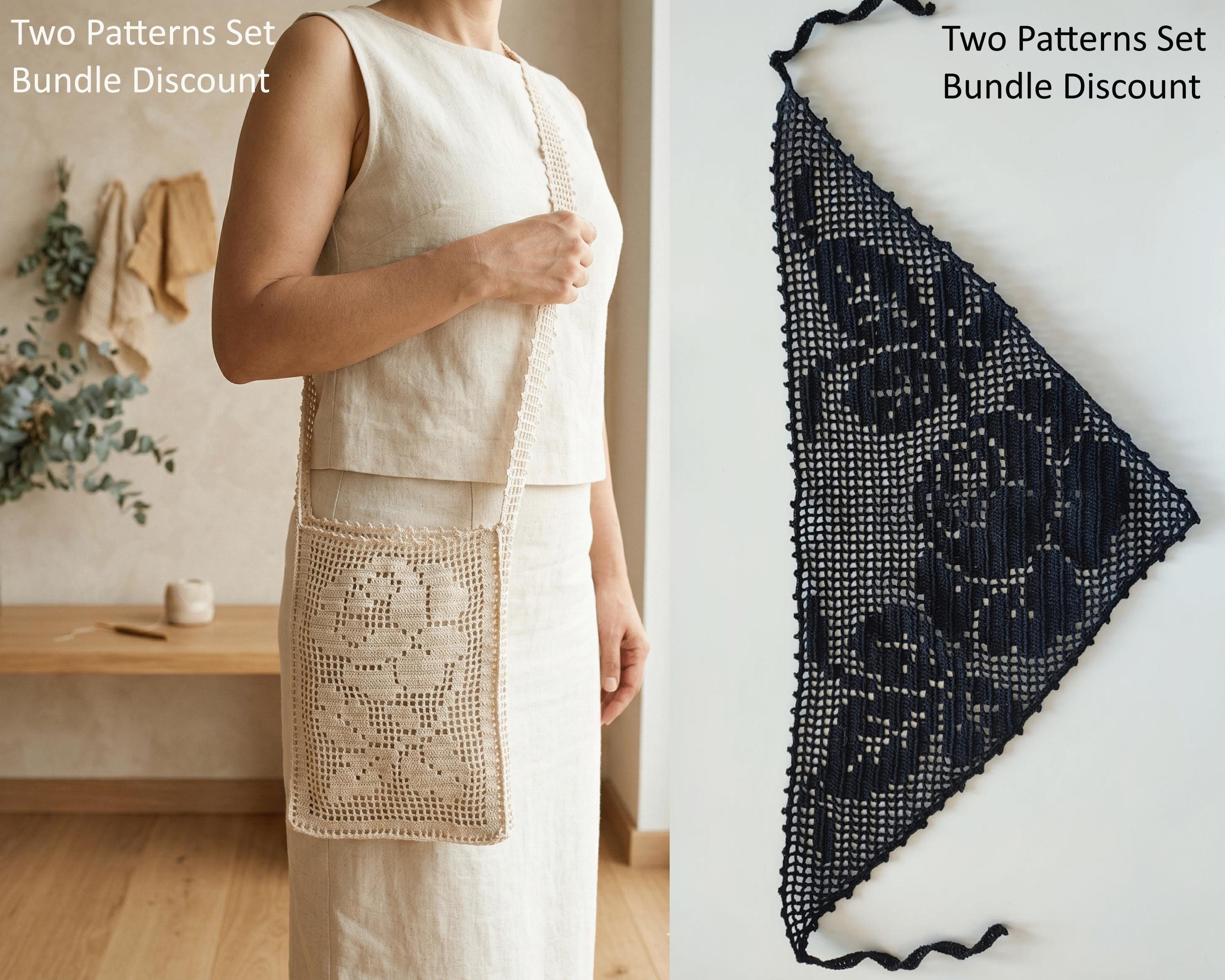40 Filet Crochet Patterns to Try for Gifts, Decor, and Wearables 18 Filet Crochet Pattern Bundle Rose Bag & Black Lace 2