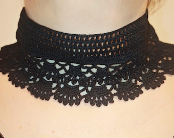 Handmade Black Lace Choker – Elegant Victorian Style Textile Necklace, One of a Kind Couture Jewelry