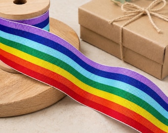 Rainbow Grosgrain Ribbon Webbing Gift Wrap Sewing Hair Bow Strap Pride Craft Decor 1.5 Inch Striped Trim DIY by Yard