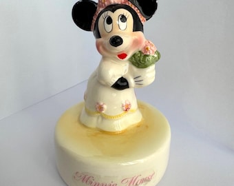 Vintage Walt Disney Minnie Mouse Porcelain Figurine, Originally Music Box, Display Only, From Japan