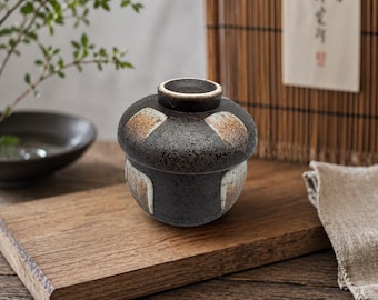 Vintage Japanese Stoneware Lidded Tea Cup Yunomi Chawan Brown Glaze Rustic Pottery Cup Wabi Sabi