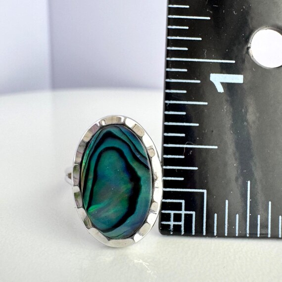 Vintage Abalone Shell Adjustable Ring, Silver Ton… - image 11