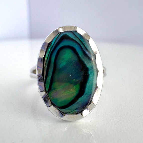 Vintage Abalone Shell Adjustable Ring, Silver Ton… - image 3