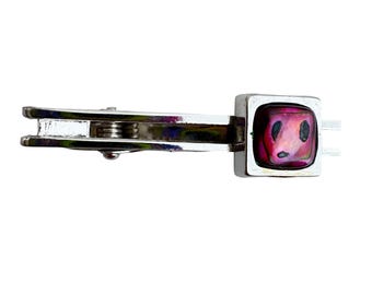 Vintage Purple Cabochon Tie Clip Silver Tone Abstract Stone Tie Bar Minimalist Retro Mens Jewelry Gift