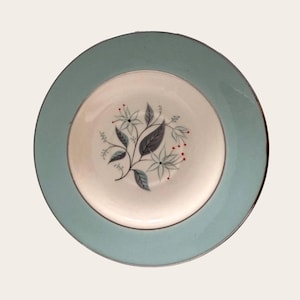 Homer Laughlin Cavalier Eggshell Plates, 6" Green Silver Rim, USA Made, Set of 5