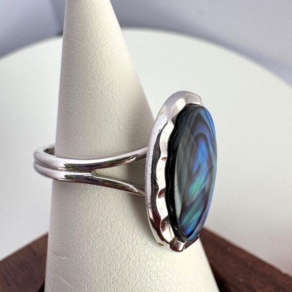 Vintage Abalone Shell Adjustable Ring, Silver Ton… - image 5