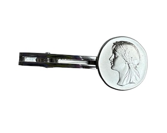 Vintage Classical Lady Profile Tie Clip Silver Tone Retro Portrait Tie Bar for Groom Gift Minimalist Formal Accessory Japan