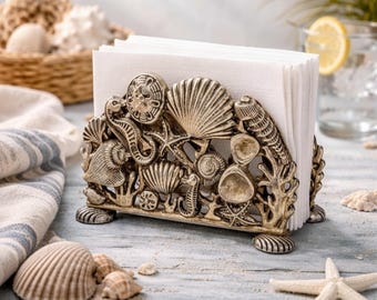 Vintage Godinger Silver Plated Napkin Holder 1994 Coastal Shell Ocean Letter Holder Beach Decor