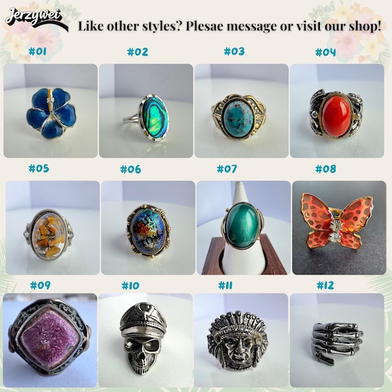 Vintage Abalone Shell Adjustable Ring, Silver Ton… - image 12