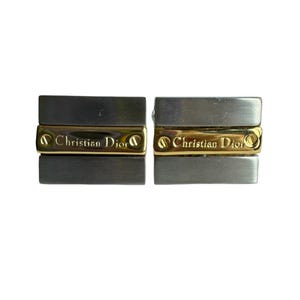 CHRISTIAN DIOR Cufflinks - Gold & Silver Tone, Signed - Etsy Christian Dior Gold Embossed Logo Toned Cuff Links Vintage Designer display picture 1