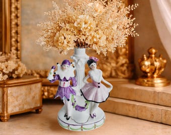 Vintage Porcelain Pierrot Clown Couple Figurine Romantic Cottagecore Home Decor Display Art