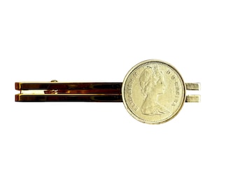 Vintage Coin Tie Clip Queen Elizabeth II Tie Bar Mens Gift Retro Jewelry Canada One Cent