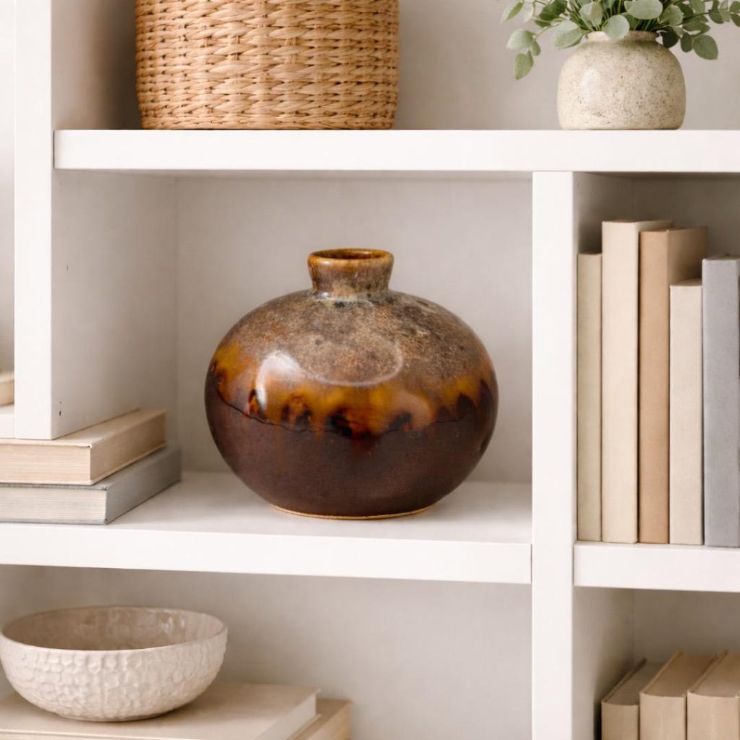 Vintage Studio Pottery Bud Vase, Brown Drip Glaze Stoneware Art Vase 4 ...