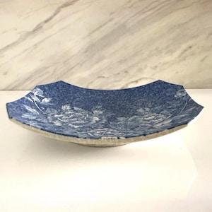 Vintage Japanese Blue & White Floral Rectangular Serving Plate, Ceramic Sushi Appetizer Dish, Wabi Sabi Tableware