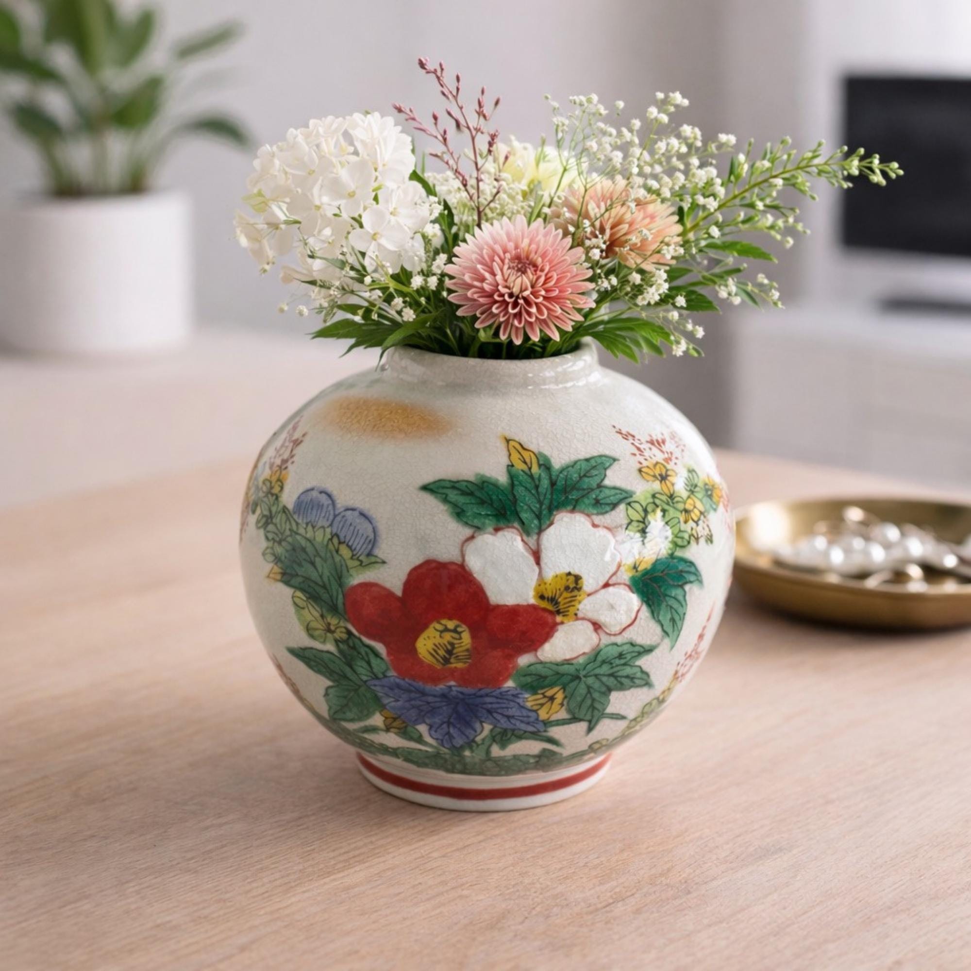 Vintage Vase Floral Crackle Glaze Japan - Etsy