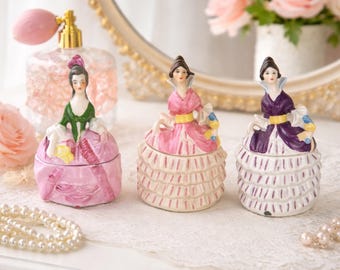 Vintage Porcelain Lady Figurine Trinket Box Victorian Rococo Style Jewelry Box Romantic Vanity Decor